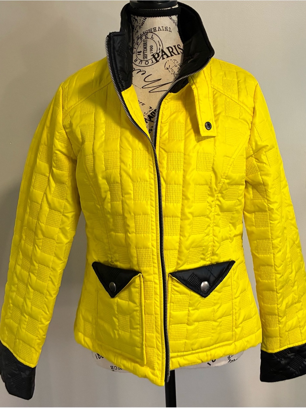 Yellow and Black Quilted Jacket by UBU, Size S Lightweight EUC Outdoor Colorful.